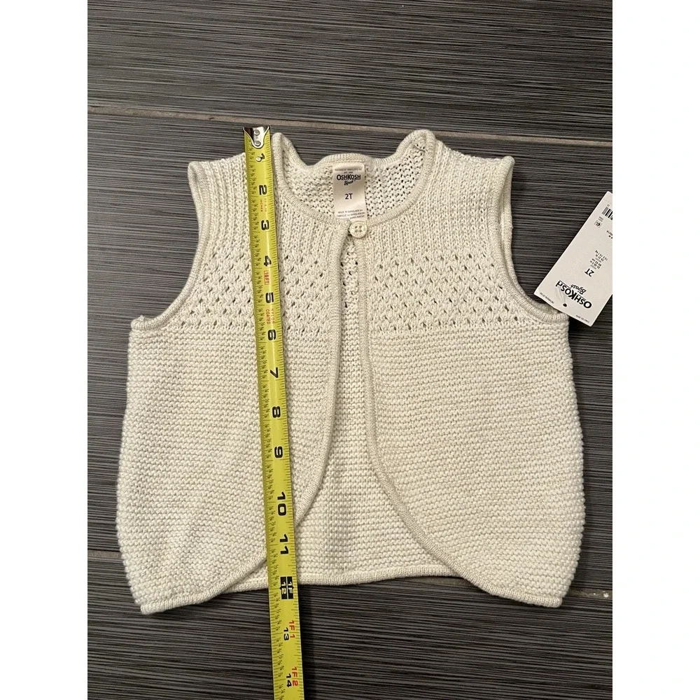 New Oshkosh B'gosh Girl's Gold Glitter Beige Knit Vest Sz 2T Sparkle‎ NWT